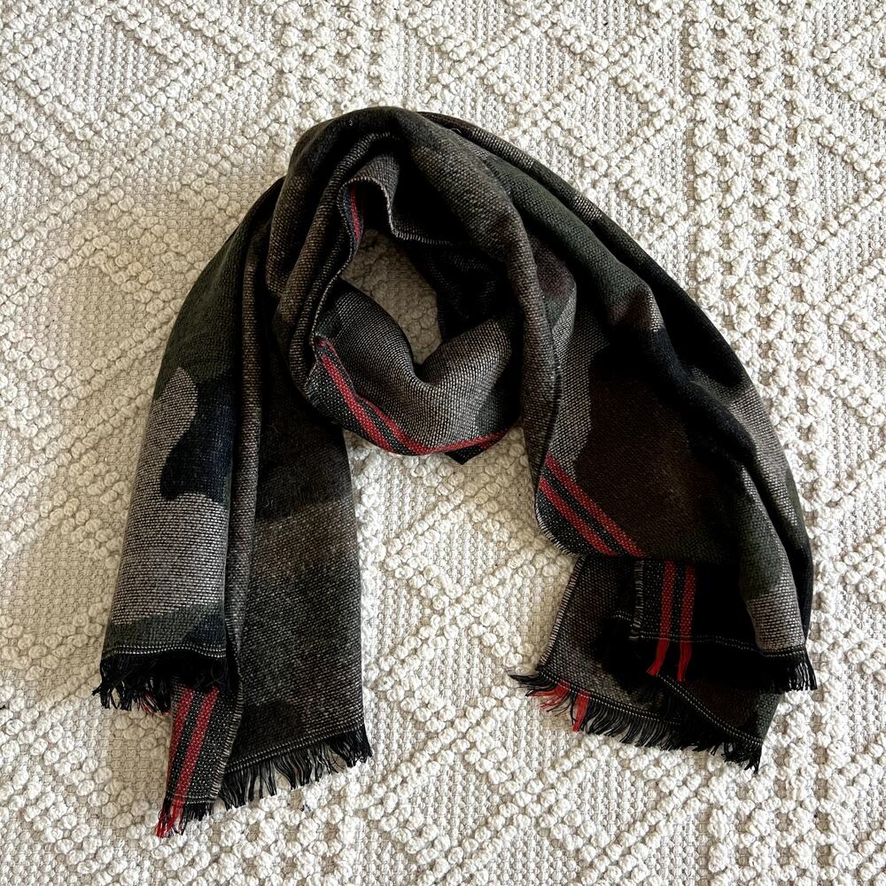 Camo Scarf with Red Stripes